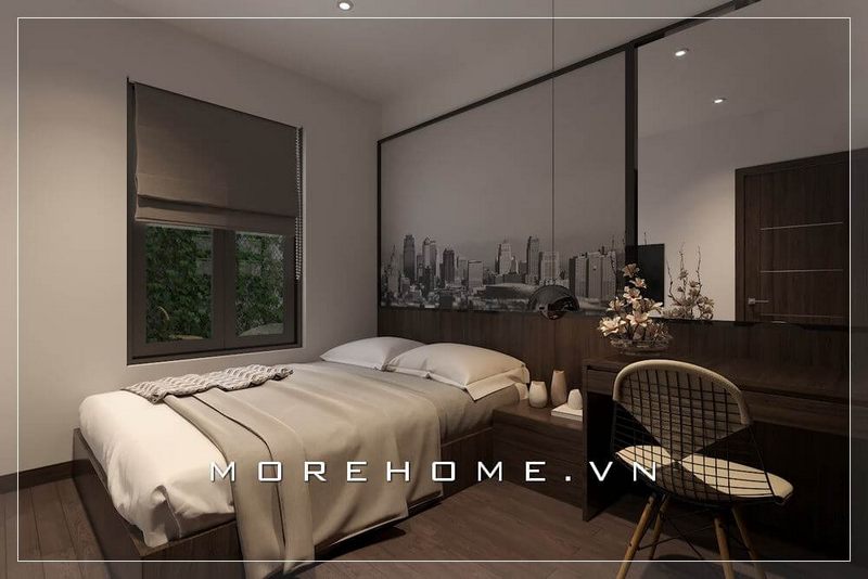 Bố trí nội thất phòng ngủ nhỏ tiện nghi hơn với sự sắp xếp hợp lí của chiếc giường ngủ gỗ công nghiệp hiện đại